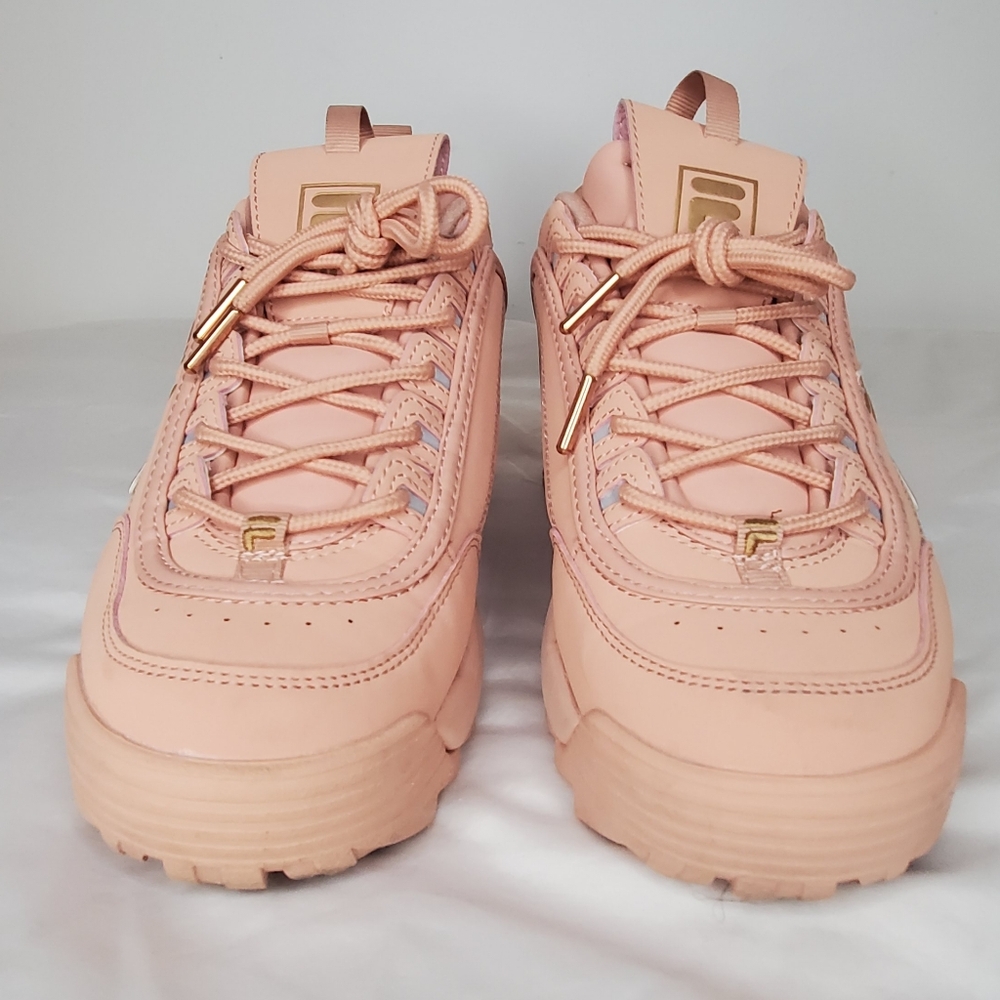 FILA Disruptor Women's Peach Color and Metalic Gold Accent Sneakers - Picture 4 of 11